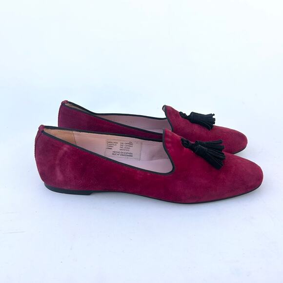 Pretty Ballerinas Burgundy Suede Black Tassel Loafers Preppy 41 Red Flats 10 - Picture 1 of 9